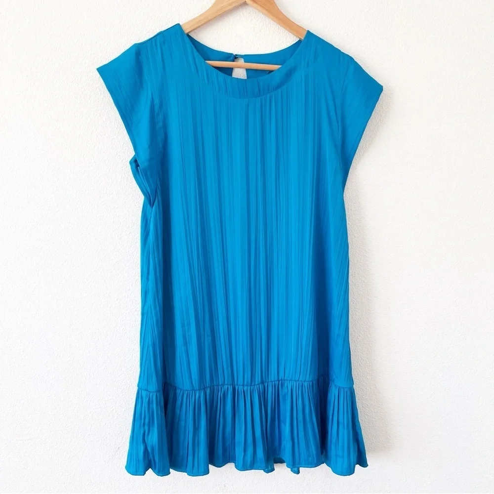 Anthropologie Maeve Blue Pleated Tunic Mini Dress Boho Babydoll